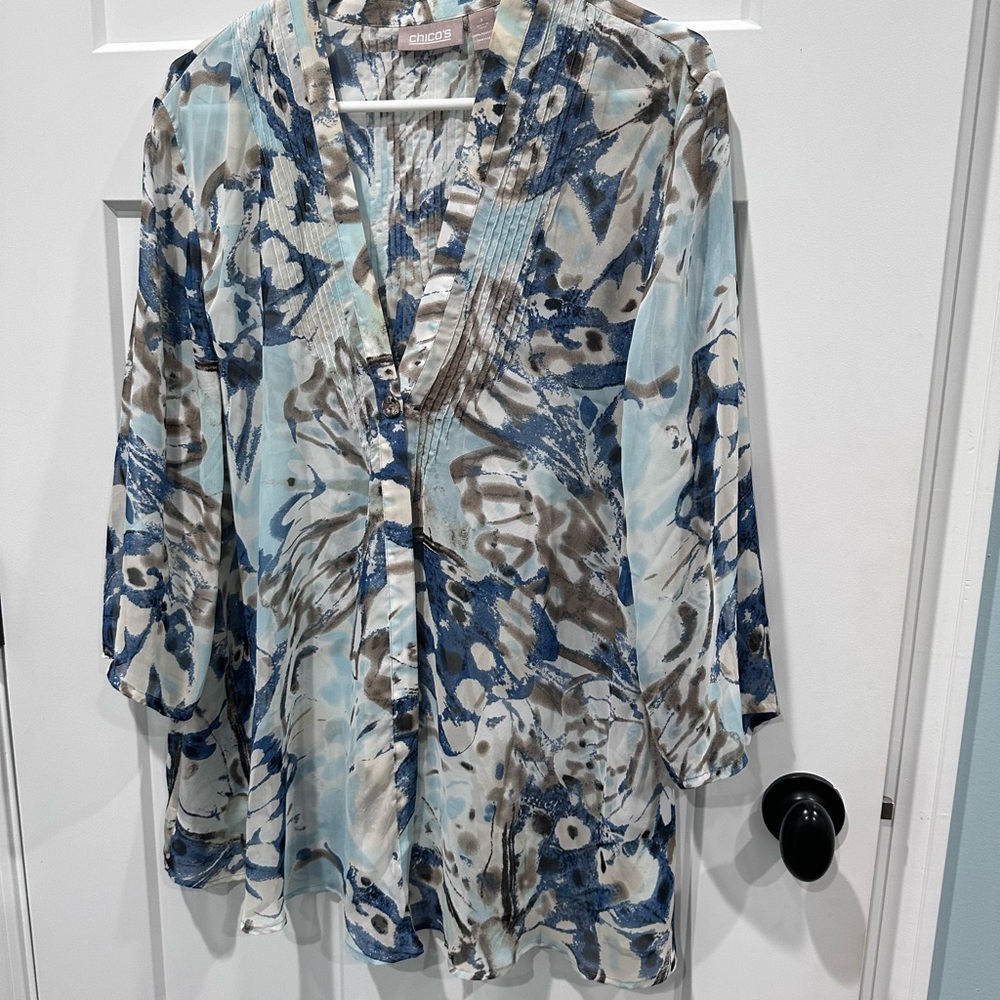 Chico’s sheer print blouse/jacket